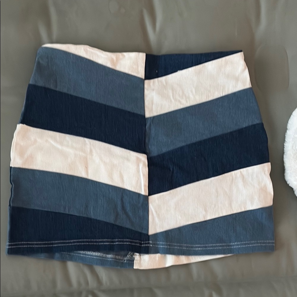 Altar'd State Blue and Cream Chevron Mini Skirt